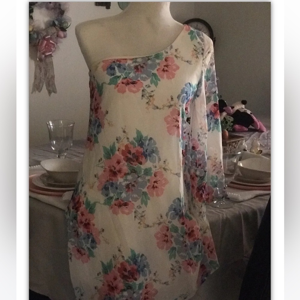 point  Women's Floral One Shoulder Mini Dress S fits like xs D2